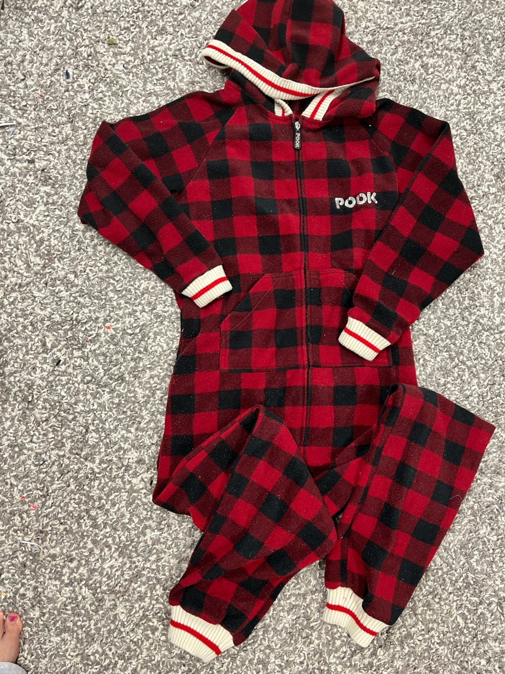 Pook Onesie Adult L Red Black Buffalo Plaid Fleece Trap Door Hooded Pajamas